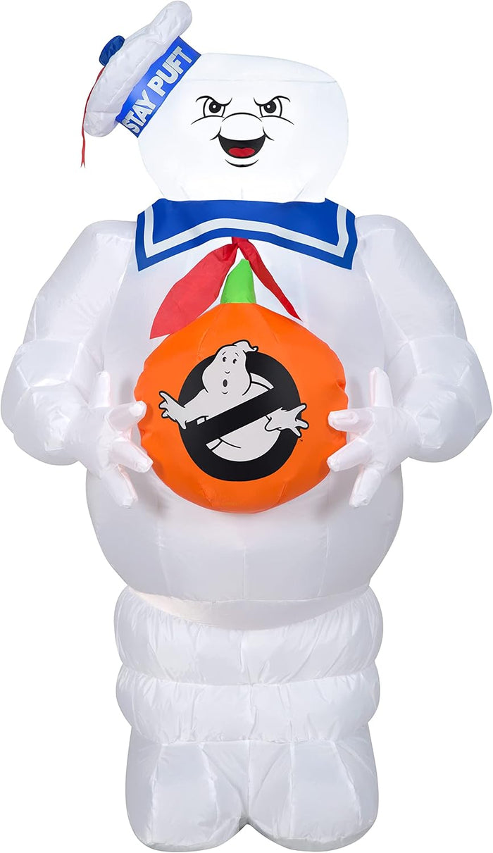 Gemmy Stay Puft Halloween Inflatable, 3.5 Ft Tall Lighted Ghostbusters Yard Decoration, Outdoor Decor with Stakes and Tethers