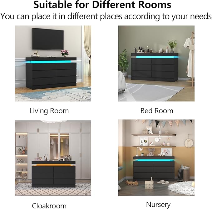 6 Drawer Dresser with Power Outlet, Dresser with LED Light, Modern Chest of - Image 7
