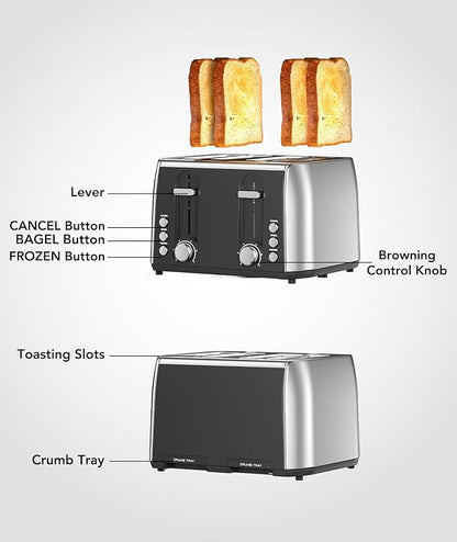 Cowsar Toaster 4 Slice Retro Stainless Steel, Compact 4 Slice Toaster - Image 9