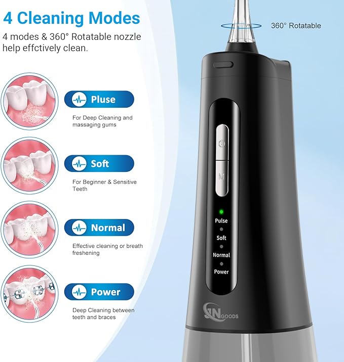 JNGOODS Cordless Water Dental Flosser Oral irrigator, JNGOODS 300ml - Image 3