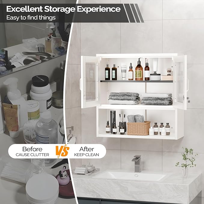 VINGLI Metal Wall Cabinet with Locking Glass Doors & Magnetic LED Sensor Light - Image 9
