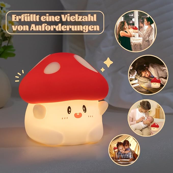 Rytinazzz Hug Mushroom Night Light, 50-Hour Battery & Pat Control, Squishy Lamp - Image 7