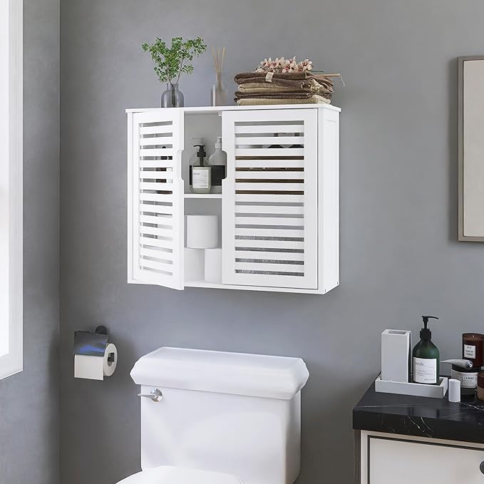 HITNET White Bathroom Cabinet Over Toilet, Bamboo Hanging Medicine Cabinet - Image 2