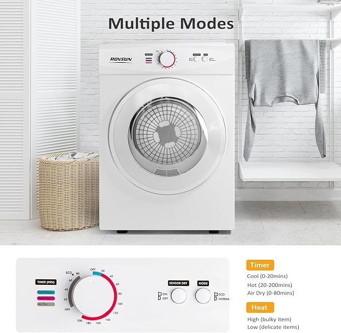 ROVSUN 1.8 Cu.Ft Portable Clothes Dryer, Front Load Dryer Machine, Compact - Image 5