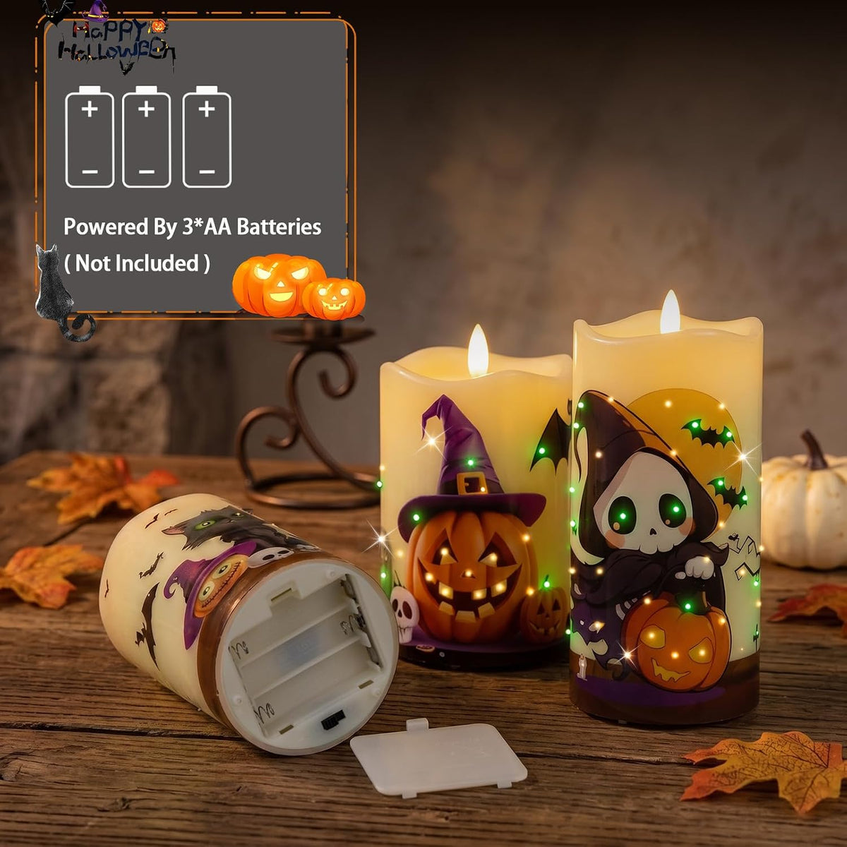 Halloween Flameless Candles, Battery Operated Candles with Remote