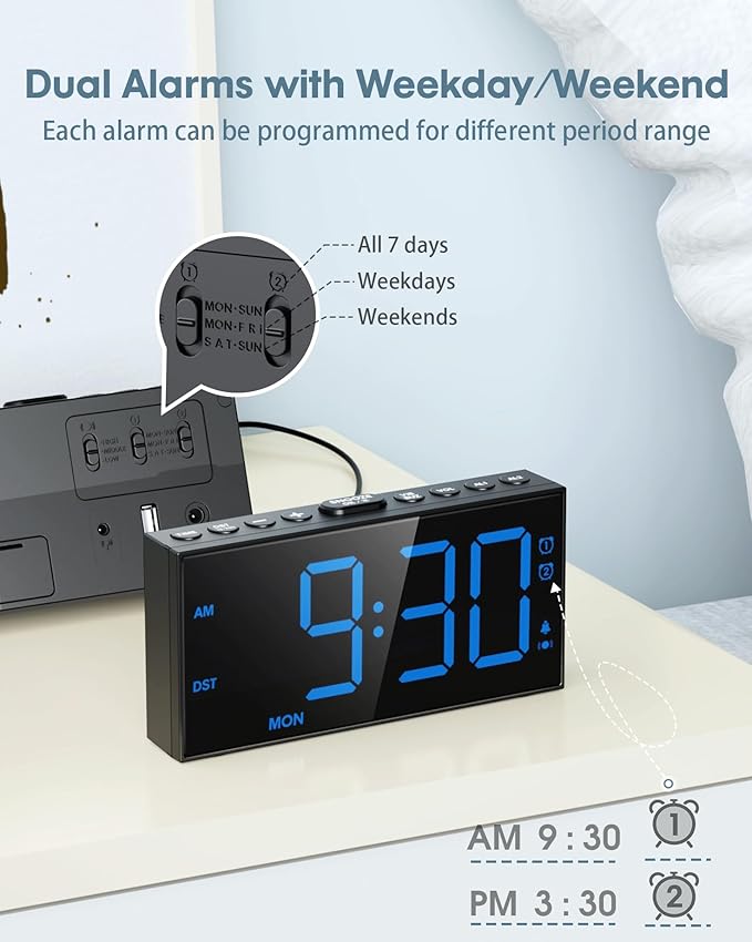 Loud Alarm Clock for Heavy Sleepers Adults, Bed Shaker Alarm Clock - Image 3