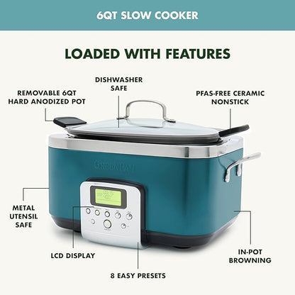 GreenPan Elite 8-in-1 Programmable 6QT Electric Slow Cooker, Dishwasher Safe - Image 4