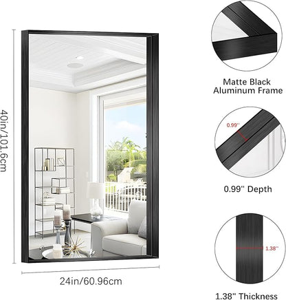 Black Bathroom Mirror, 40x24 Inch Rectangular Framed Mirror, Large Wall Mounted - Image 7