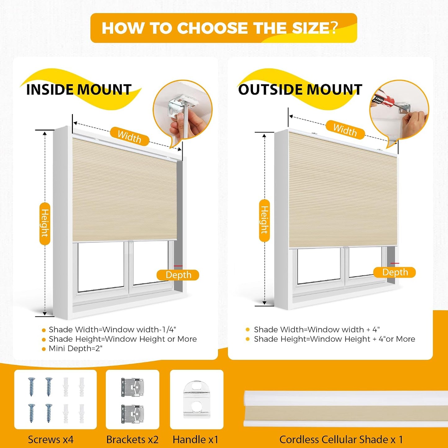 HOMEDEMO Cellular Shades Cordless Beige-Blackout 27" W x 64" H | Honeycomb Shade Blinds, Thermal Insulated Noise Reduction for Windows Inside & Outside Mount