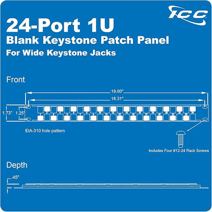 ICC 24 Port Blank Keystone 1U Patch Panel - Image 7