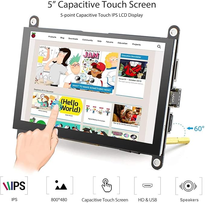 ELECROW 5 Inch Touch Screen Monitor LCD Display, 800×480 Mini Touchscreen - Image 2