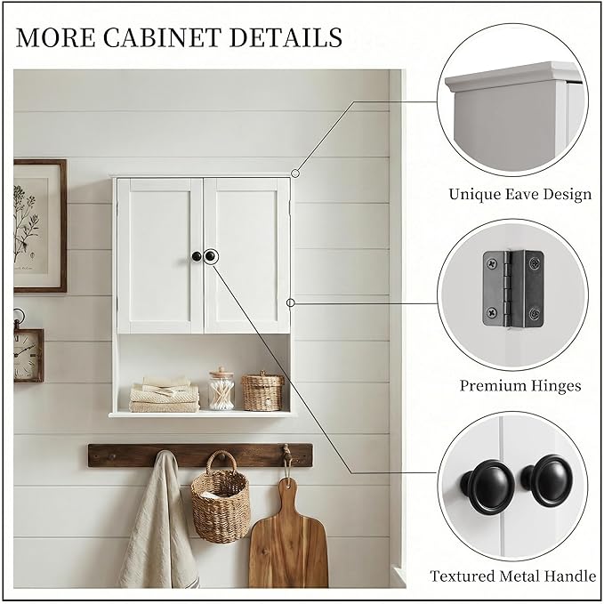 Bathroom Wall Cabinet, Over Toilet Storage Hanging Cabinet Adjustable Shelves - Image 4