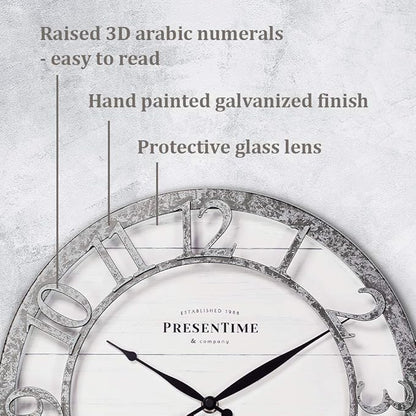 Presentime & Co 13" Farmhouse Series Wall Clock, Quartz Movement, Shiplap Style - Image 3