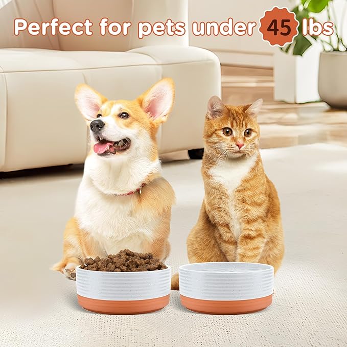 SPUNKYJUNKY Ceramic Dog and Cat Bowls 2 Pack, 6.1'' Dog and Cat Food Water - Image 6