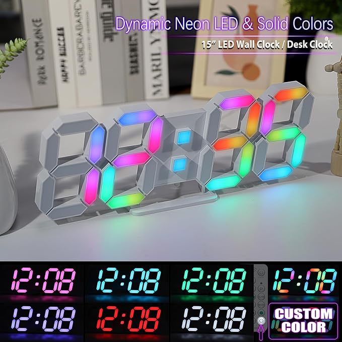 KOSUMOSU LED Wall Clock 15" RGB Digital LED Clock - Image 5