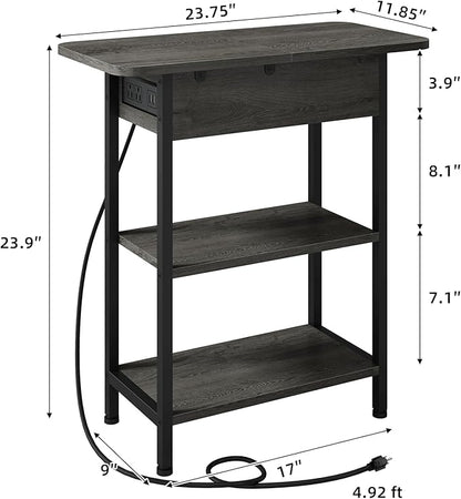 LIDYUK End Table with Charging Station, Flip Top Narrow Side Table - Image 3