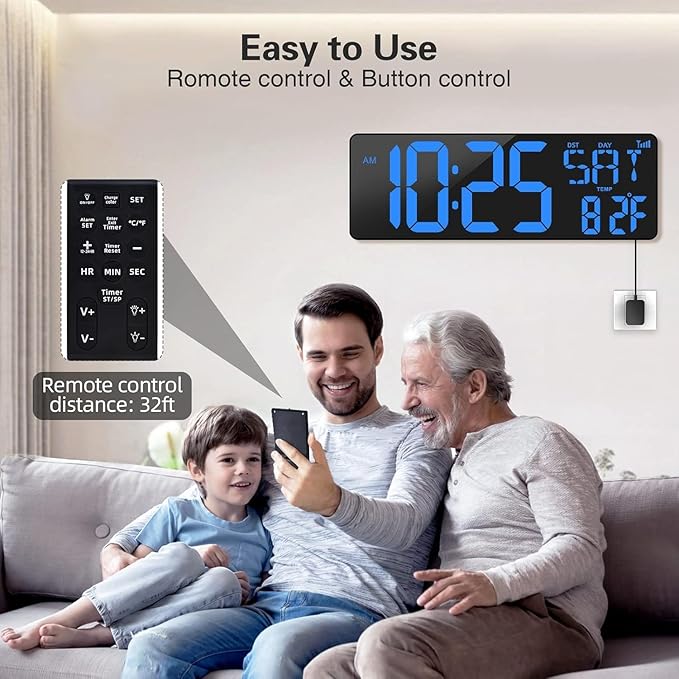 XREXS Large Digital Wall Clock WiFi Sync, 16.5 in Large Display Wall Clock - Image 4