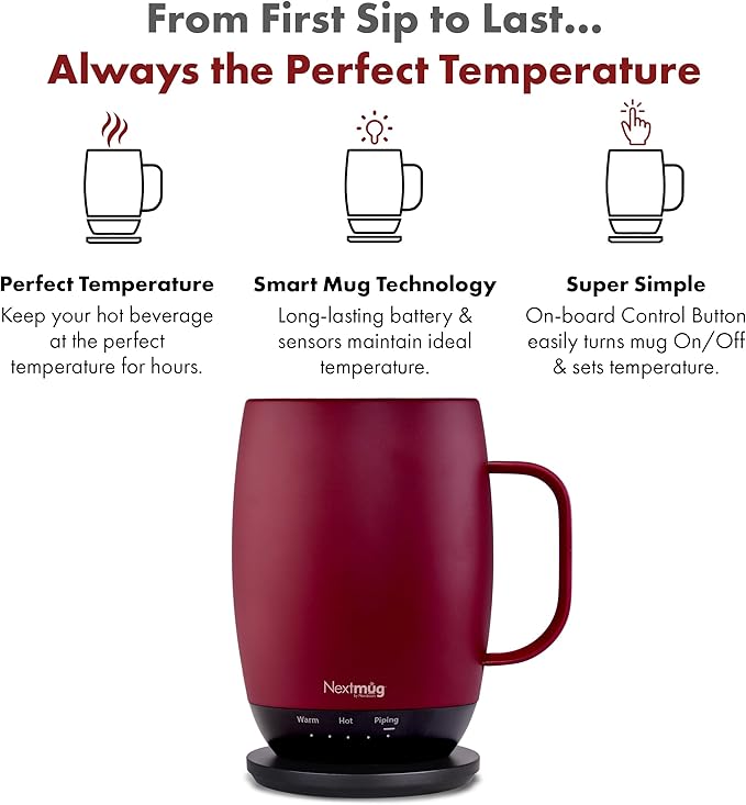 Nextmug Plus Temperature-Controlled, Self-Heating Mug – No App, Long-Lasting - Image 2