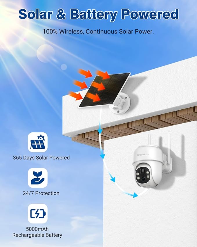 Septekon 360°PTZ Security Cameras Wireless Outdoor 2 Pack, 2K Solar Battery - Image 3