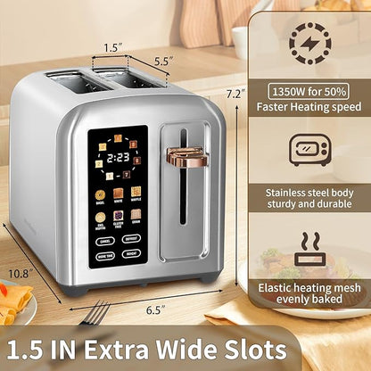 SEEDEEM Toaster 2 Slice, Full Touch Control Stainless Toaster, LCD Display - Image 2