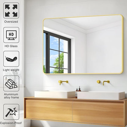 36"x48" Bathroom Mirror, Large Rectangular Wall Mirror, Rounded Corner Vanity - Image 3