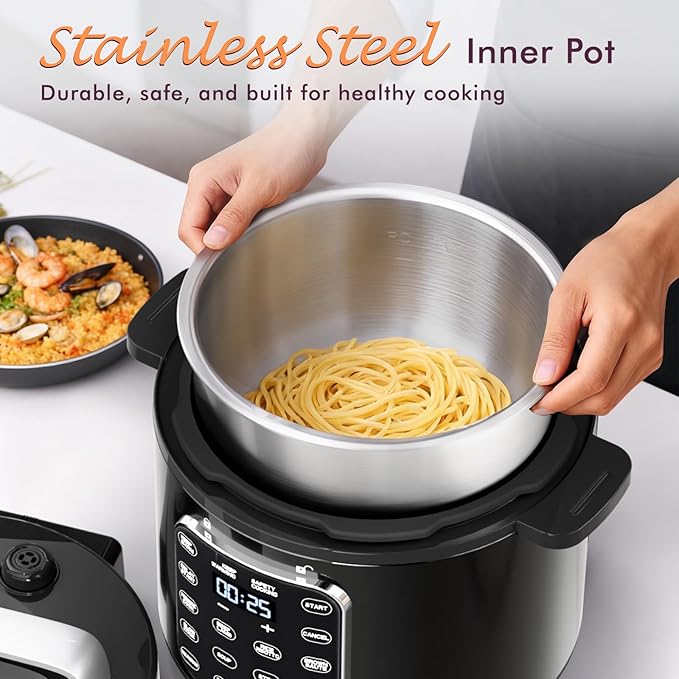 9-in-1 Electric Pressure Cooker 6 Quart Black, Stainless Steel Pot, 12 Preset - Image 5