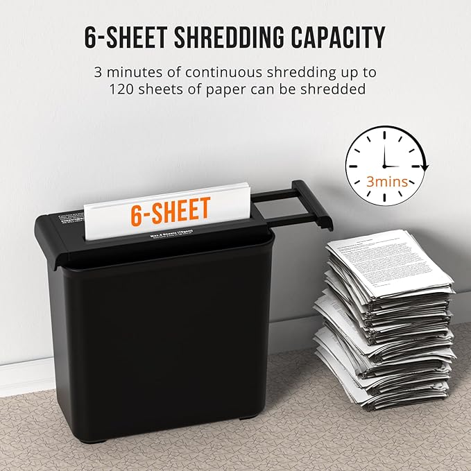 Small Paper Shredder for Home, 6 Sheet Strip Cut Paper Shredder Without Basket - Image 5