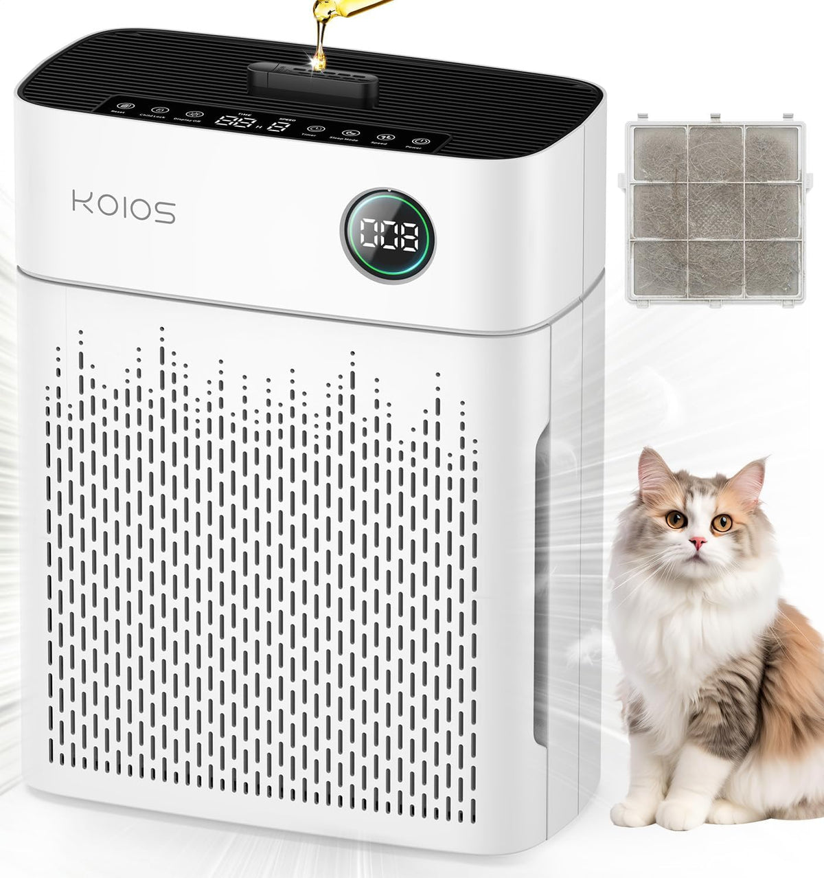 koios h13 true hepa air purifier for home, main product view