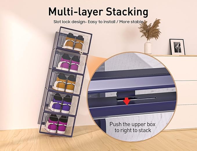 Kuject X-Large Shoe Storage Boxes Organizers Clear Plastic Stackable 12 Pack - Image 3