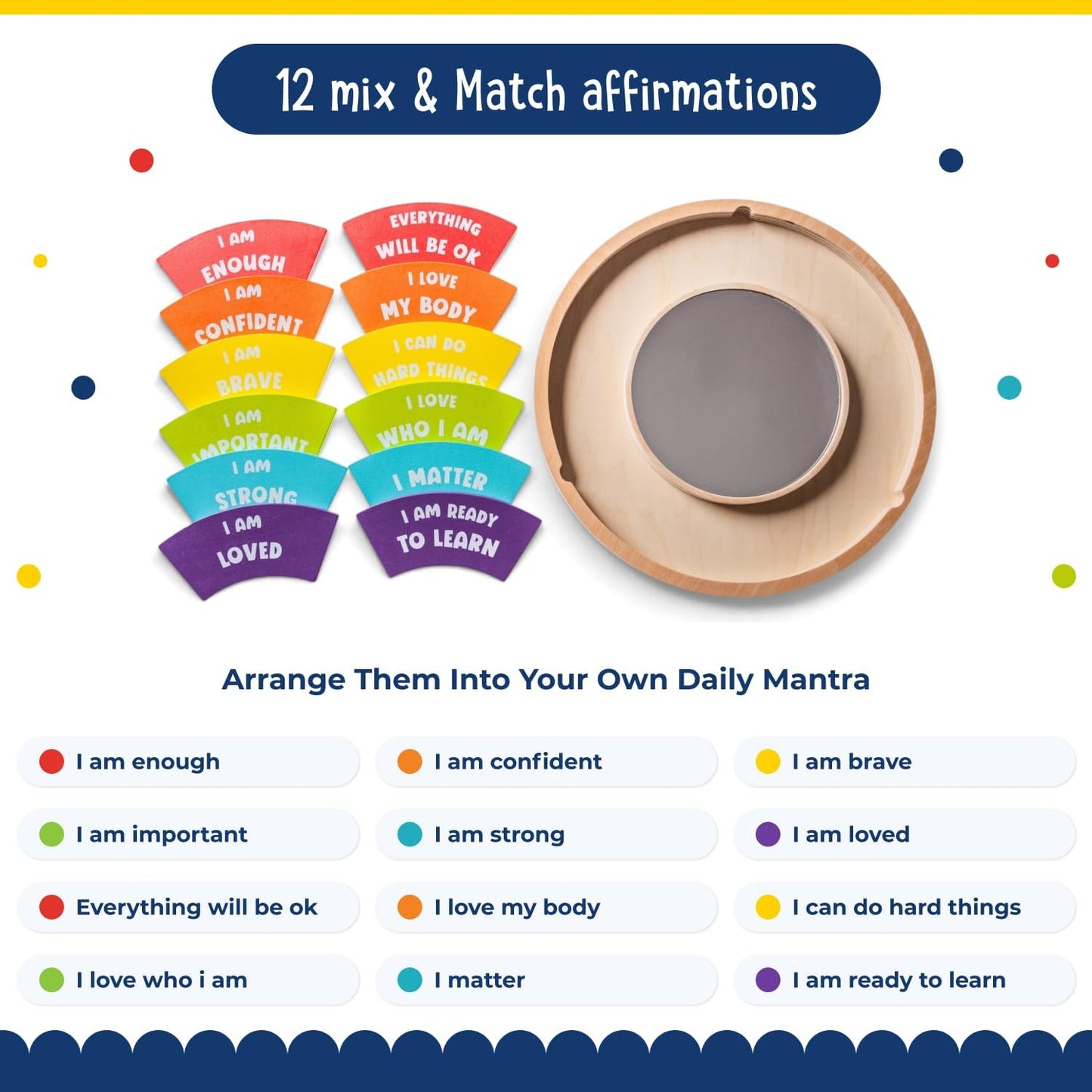 Confidence Building Mirror – Positive Affirmation Toy for Kids | Mix & Match 12 Uplifting Statements | Emotional Development & Self-Esteem Tool | Ages 3 and Up