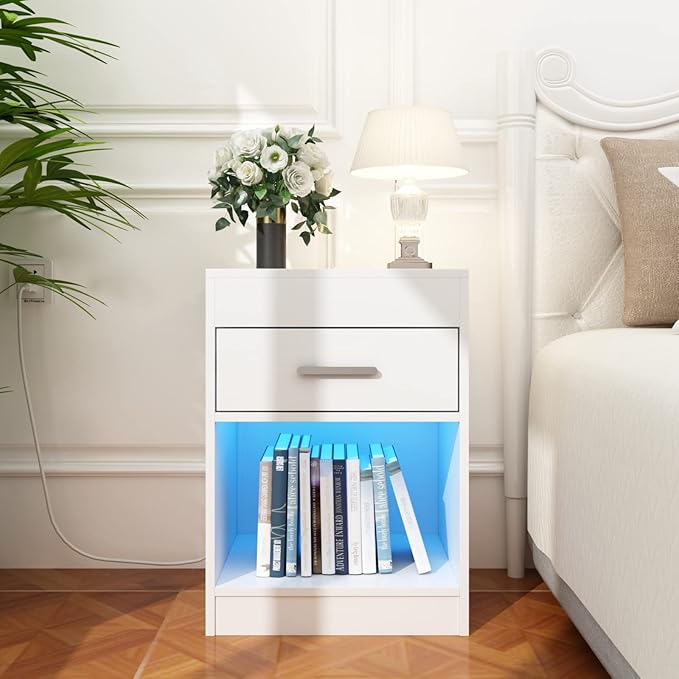 Auromie Nightstand with Charging Station and LED Lights, Concealment Furniture - Image 9