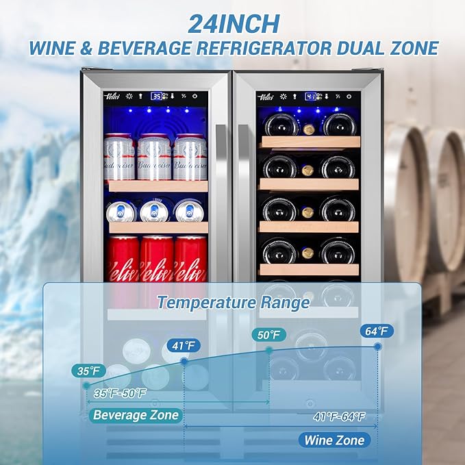 24 Inch Beverage Refrigerator Undercounter, Dual Zone Wine and Beverage Cooler - Image 2