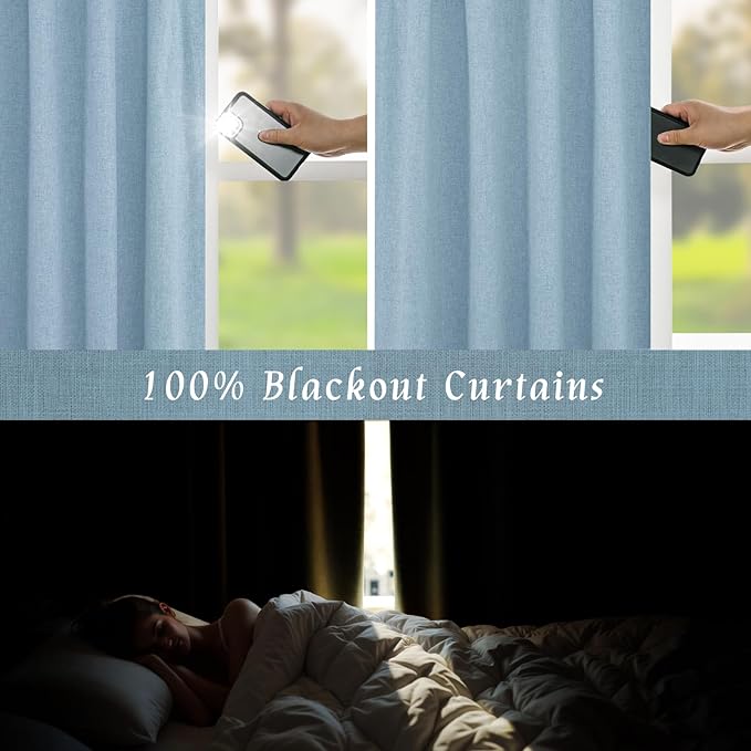 LAMIT Stone Blue 100% Blackout Window Curtains - Image 3