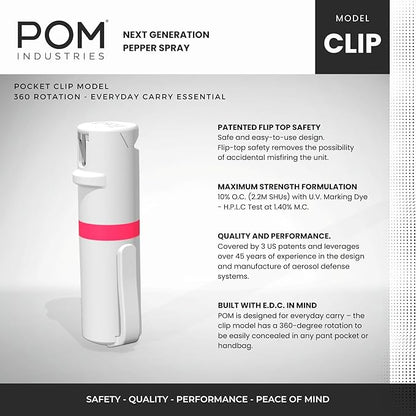 POM Pepper Spray Pocket Clip, Quick Flip Top Safety, Maximum Strength OC Formula - Image 4