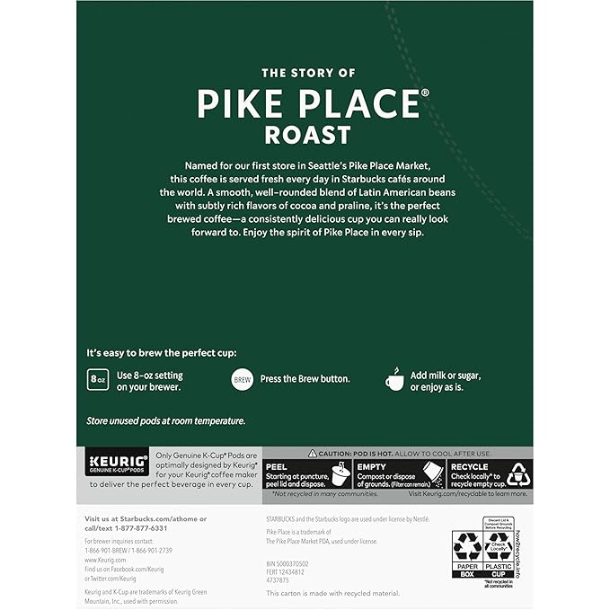 Starbucks K-Cup Coffee Pods, Medium Roast Hot or Iced Coffee, Pike Place Roast - Image 8