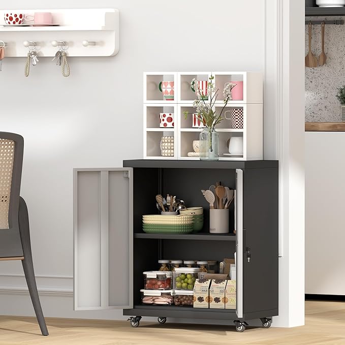 GREATMEET Garage Cabinets with Wheels, Small Storage Cabinet with Doors and - Image 3