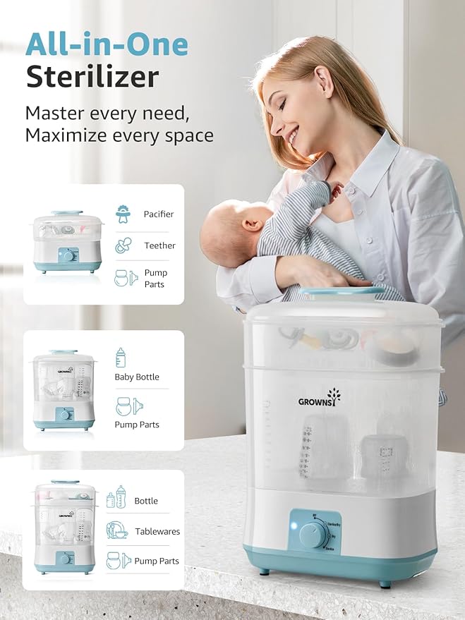 Grownsy Adjustable 4 in 1 Large Bottle Sterilizer and Dryer, 8 Bottles Capacity - Image 3