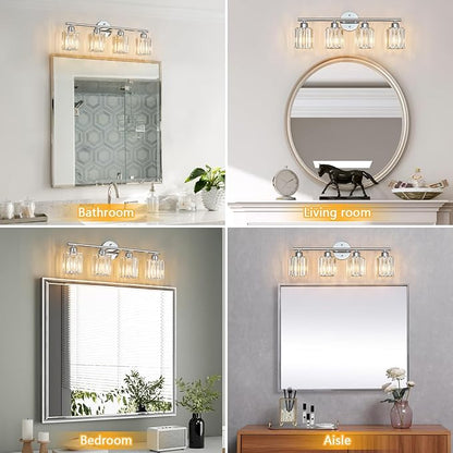 FDPBY Modern 4 Light Crystal Vanity Light, Chrome Vertical Bathroom Light - Image 4