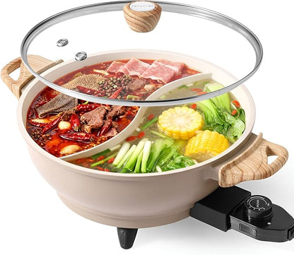 TWIN™ Electric Hot Pot with Divider | PFAS-Free Ceramic Nonstick Pot | EvenHeat by SENSCHEF