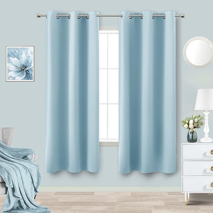 KOUFALL Light Blue Curtains for Bedroom, 63 Inch Length 2 Panels Blackout Room by KOUFALL