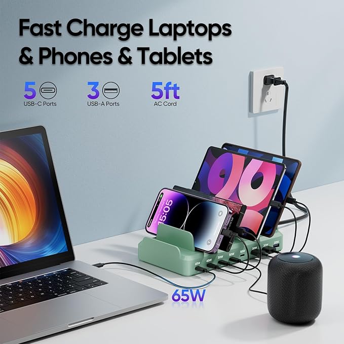 300W Charging Station for Multiple Devices, 8 Port Multi USB C Fast Charger - Image 2