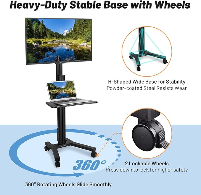 AW Rolling TV Stand Mobile TV Cart Height Adjustable - Image 5
