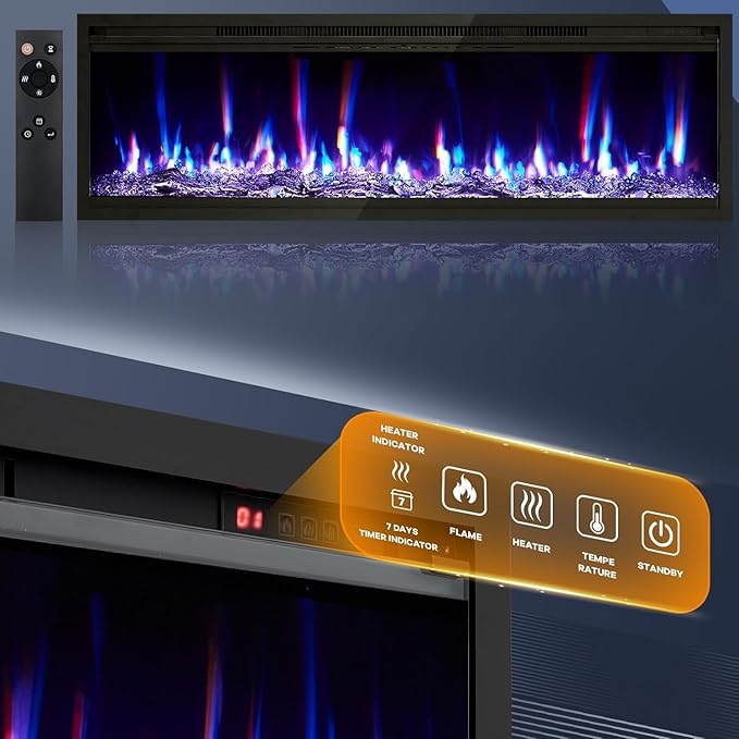 60" Electric Fireplace Wall Mounted & Recessed - Image 3