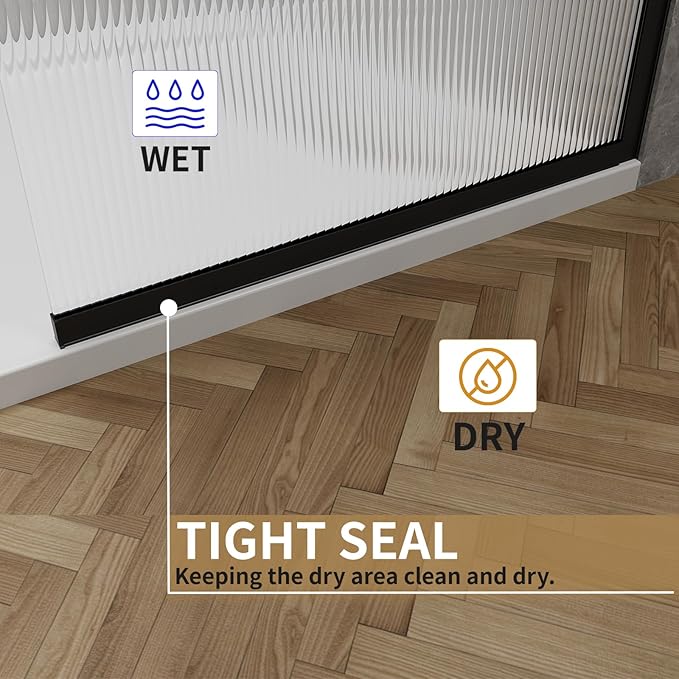 36"x76" Fixed Glass Shower Door, 3/8" Thick Fluted Privacy Tempered Glass - Image 8