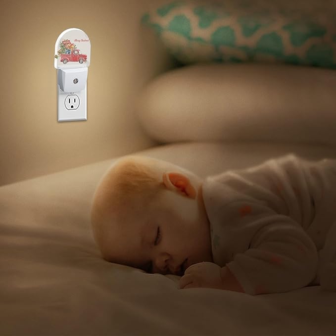 YESPOAK Merry Christmas Night Light, Dusk to Dawn Round Red Truck Gifts Night - Image 7