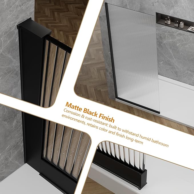36"x76" Fixed Glass Shower Door, 3/8" Thick Fluted Privacy Tempered Glass - Image 7
