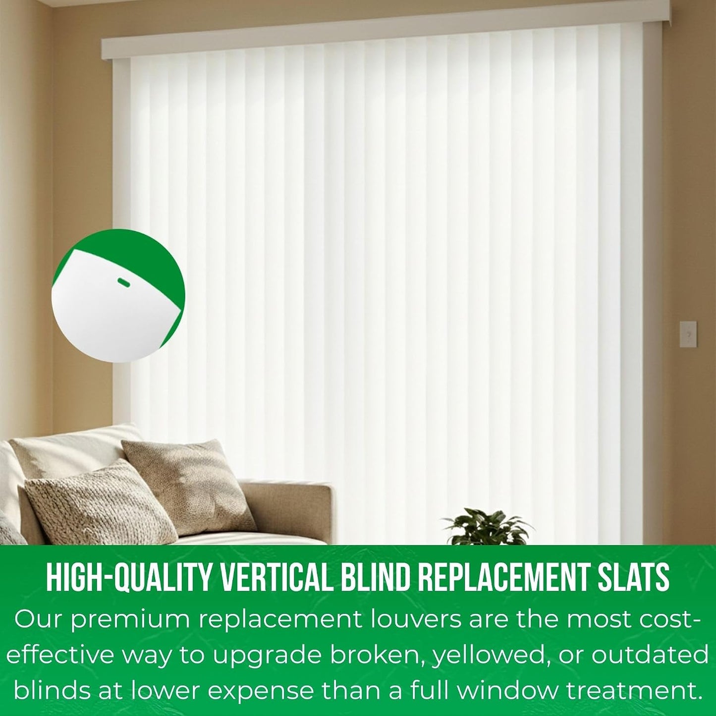 Calyx Interiors Vertical Blinds Replacement Slats, 3.5" W x 82.5" H, 5 Pack | Vertical Blinds Replacement Slats, White Heavy Duty PVC Vinyl Smooth Curved Slats, 3.5" Width x 82.5" Length, 5 Pack