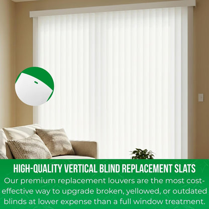 Calyx Interiors Vertical Blinds Replacement Slats, 3.5" W x 82.5" H, 5 Pack | Vertical Blinds Replacement Slats, White Heavy Duty PVC Vinyl Smooth Curved Slats, 3.5" Width x 82.5" Length, 5 Pack