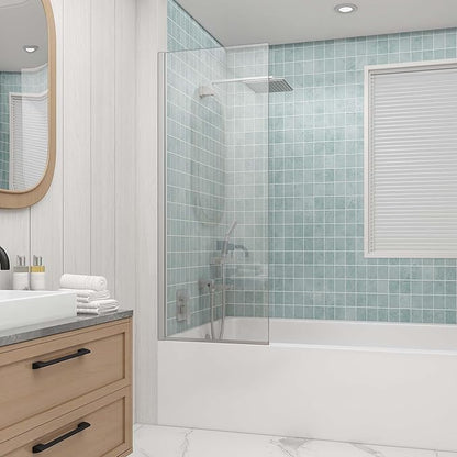 Sunrosa 24"×60" Bathtub Glass Panel, 8mm Thick Shower Screen, Brushed Nickel by ElevateYourEverydayShower