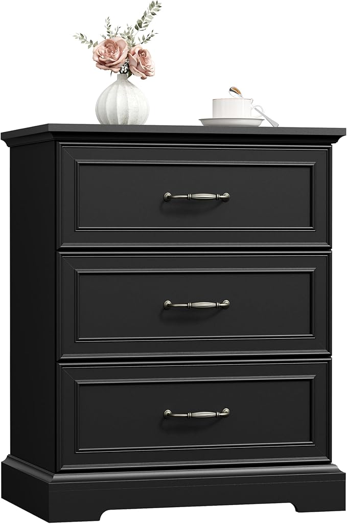 Nightstand with 3 Large Drawers, Rustic Farmhouse Wood Small Dresser, Bedside - Image 7